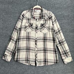 BKE Buckle Mens Pearl Snap Plaid Flannel Shirt Size XL Standard Fit Long Sleeve